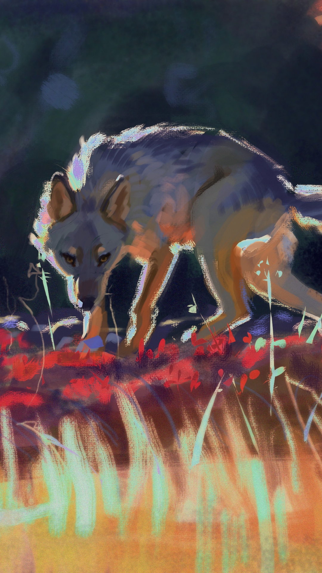 Обои волк, акриловая краска, живопись, арт, живая природа в разрешении 1080x1920