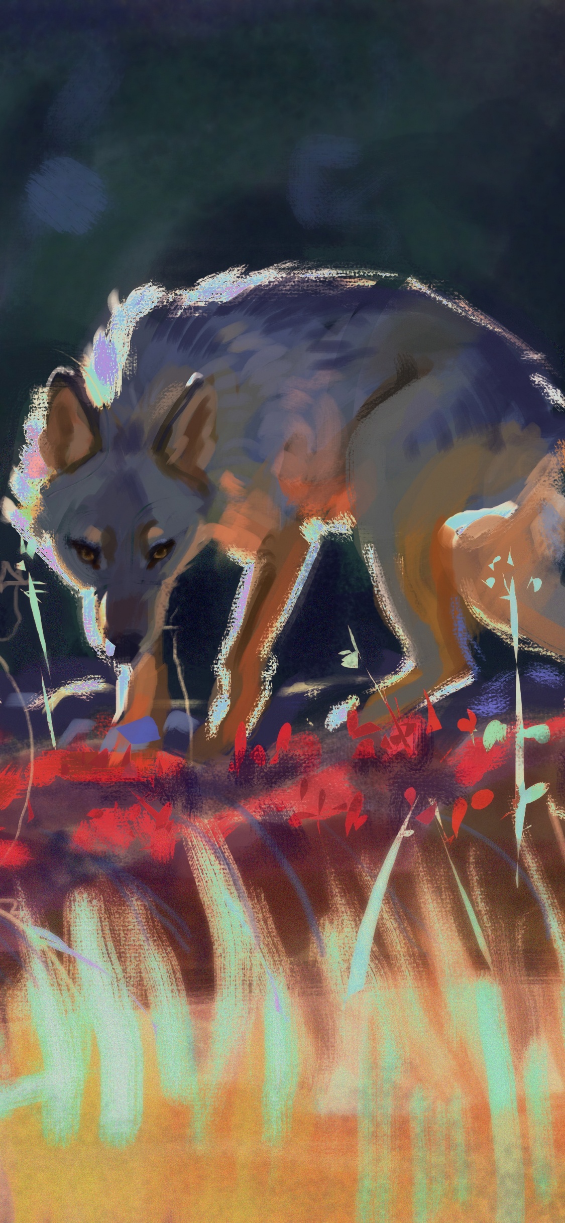 Обои волк, акриловая краска, живопись, арт, живая природа в разрешении 1125x2436