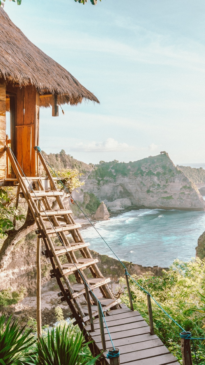 Обои смотровая площадка тысячи островов, Сток утеса, Пляж Келингкинг Нуса Пенида, бали, Храм Гоа Гири Путри в разрешении 720x1280