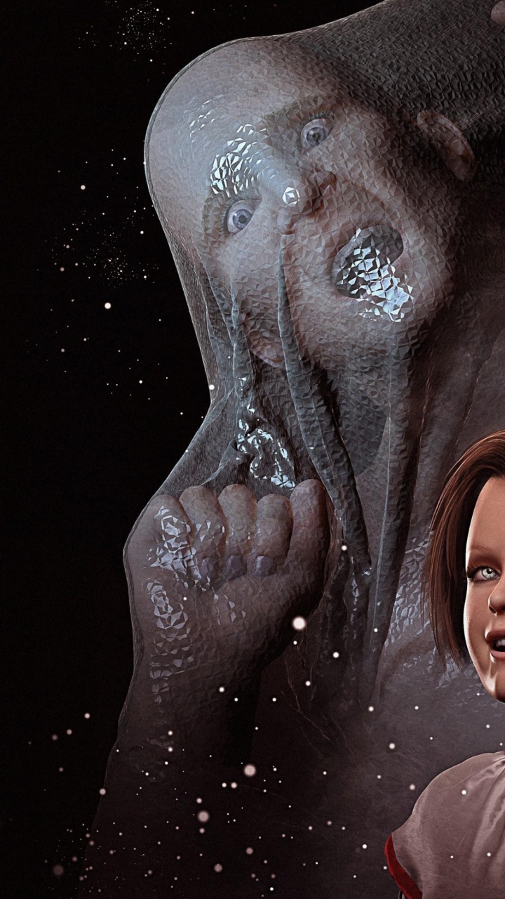 Обои человек, космос, киборг, тьма, пространство в разрешении 720x1280