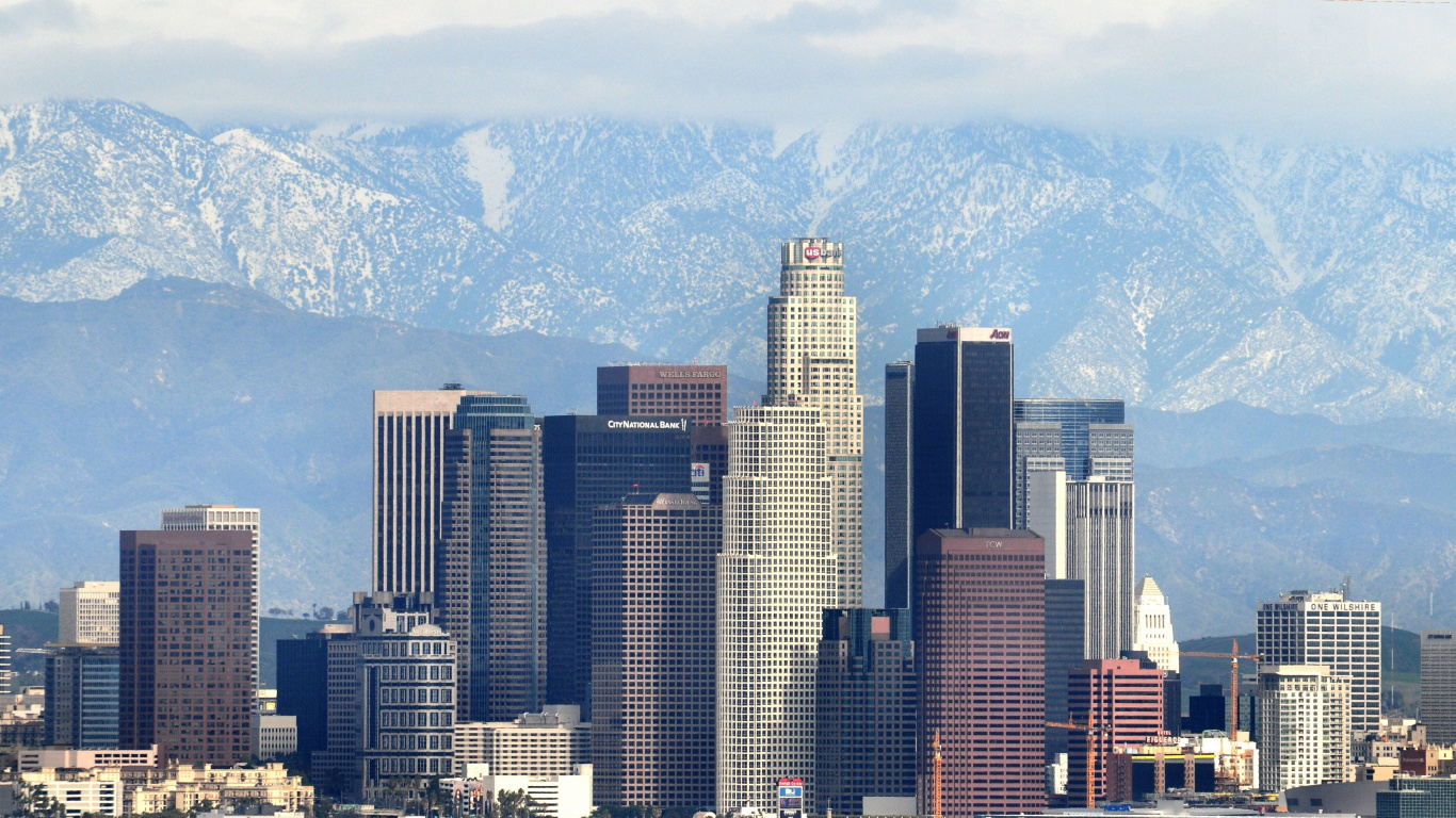 Обои Центр Лос-Анджелеса, город, городской пейзаж, метрополия, городской район в разрешении 1366x768