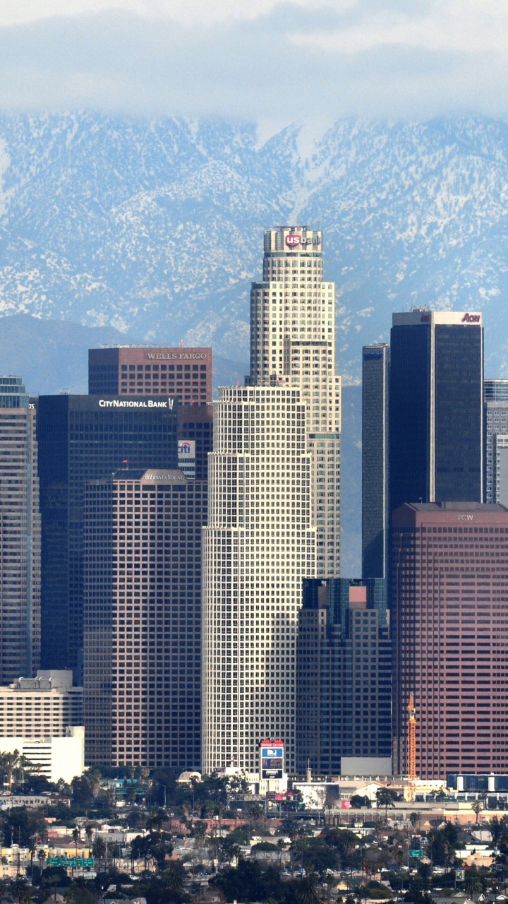 Обои Центр Лос-Анджелеса, город, городской пейзаж, метрополия, городской район в разрешении 720x1280