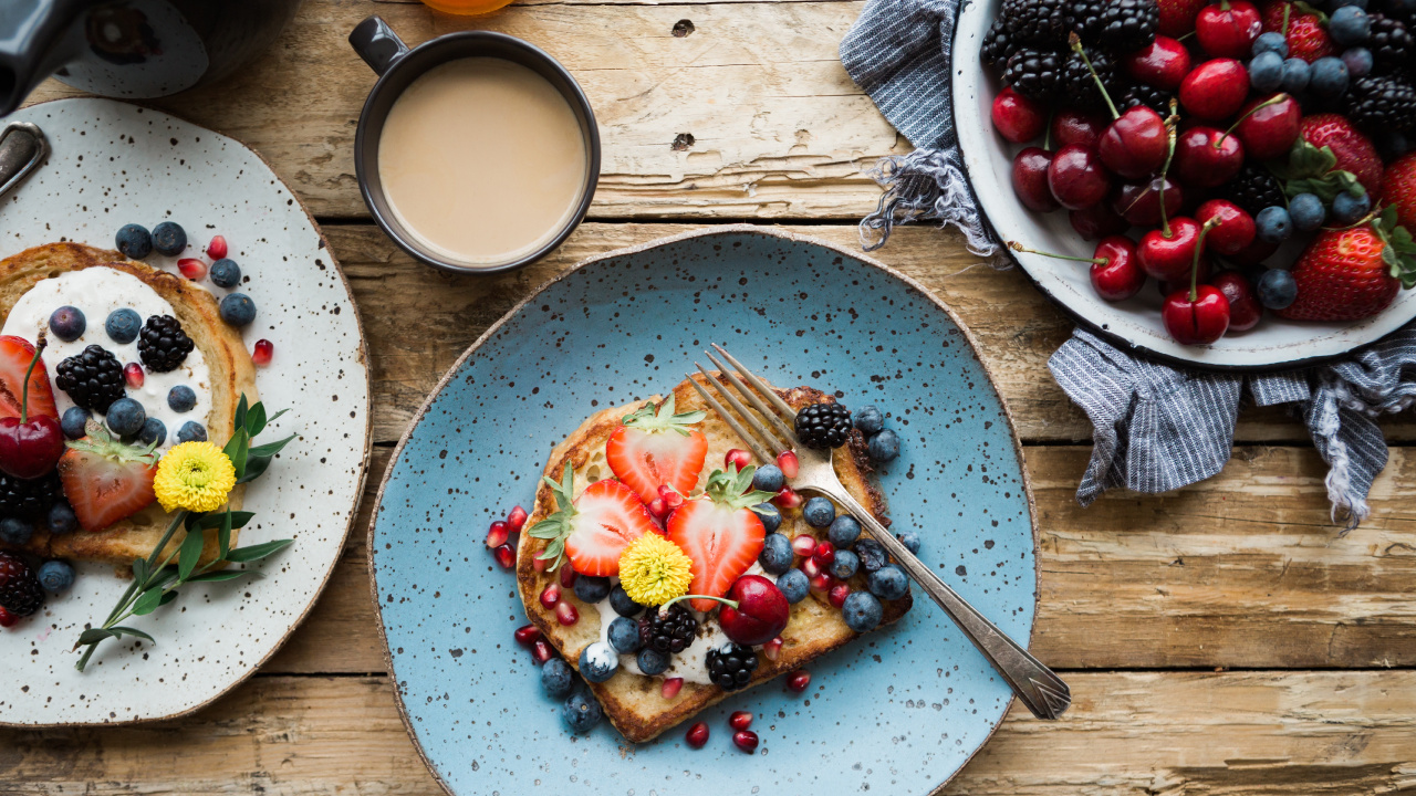 Обои завтрак, вегетарианская кухня, поздний завтрак, тост, пища в разрешении 1280x720