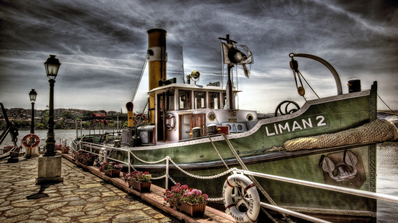 Обои лодка, док, корабль, дерево, причал в разрешении 1366x768