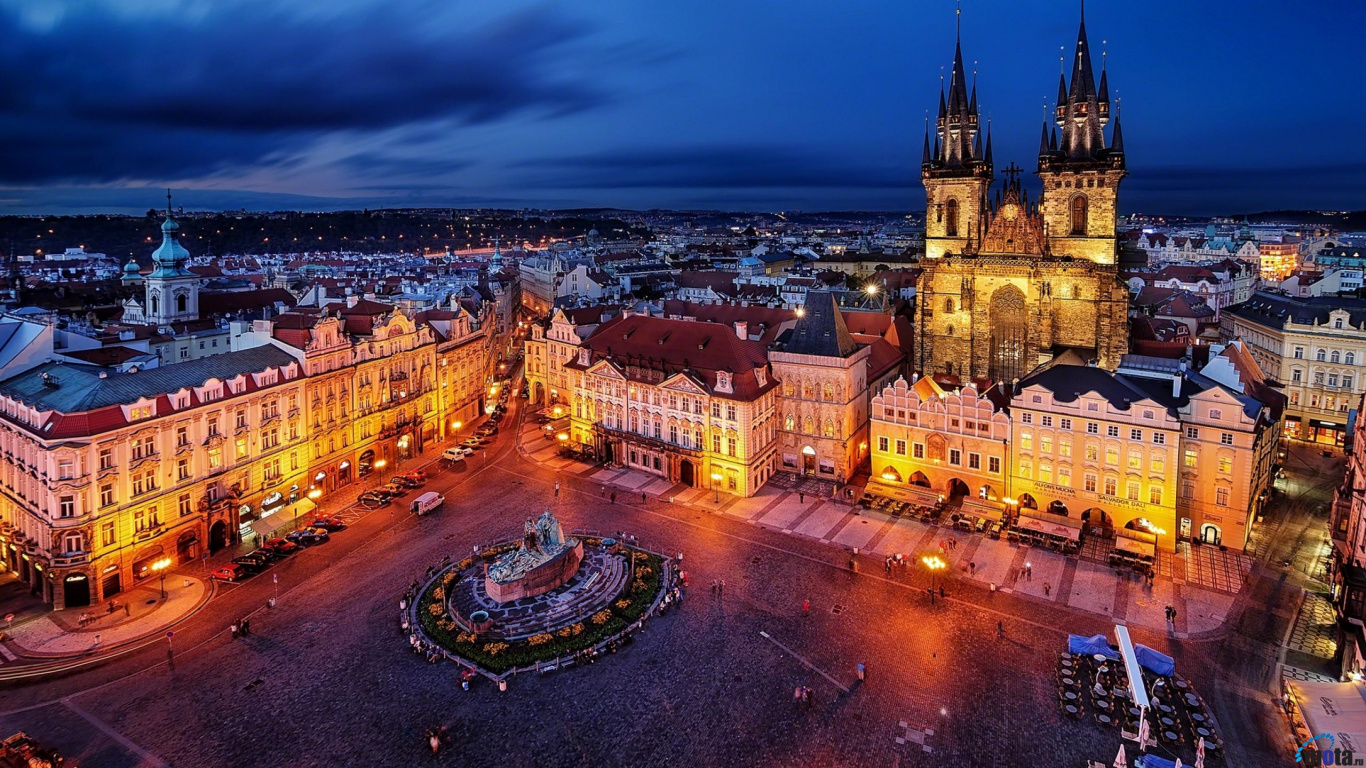 Обои ориентир, город, городской пейзаж, городок, ночь в разрешении 1366x768