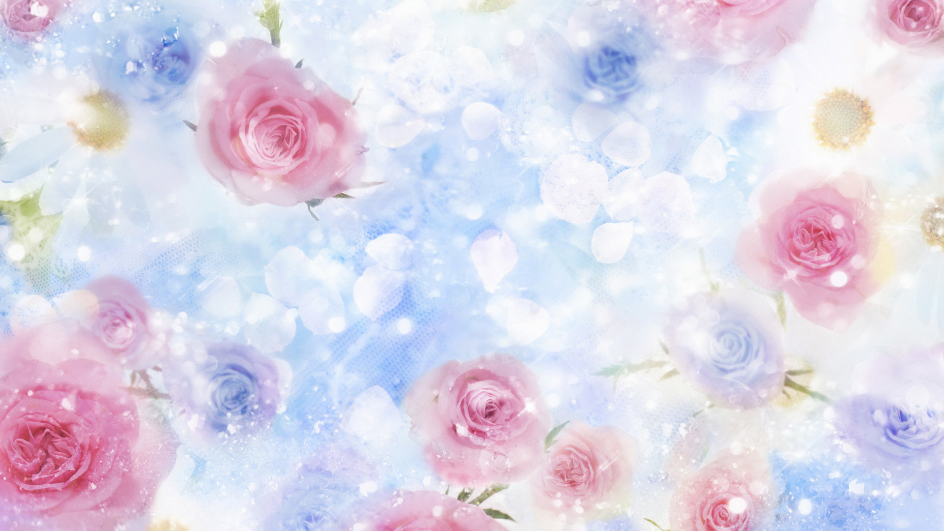 Обои Роза, синяя роза, цветок, розовый, акварельные краски в разрешении 1920x1080