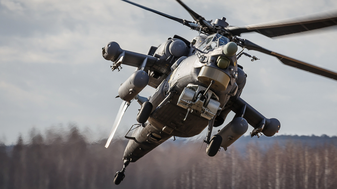 Обои ударный вертолет, военный вертолет, винтокрылая машина, авиация, несущий винт вертолета в разрешении 1366x768