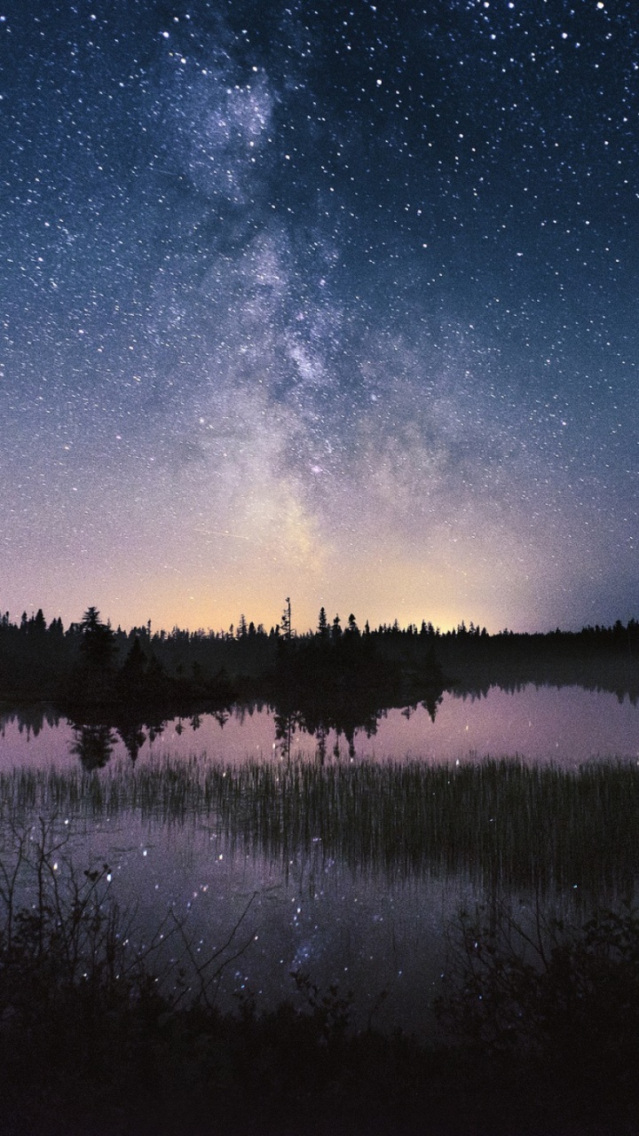 Обои Млечный Путь, ночное небо, звезда, природа, отражение в разрешении 720x1280