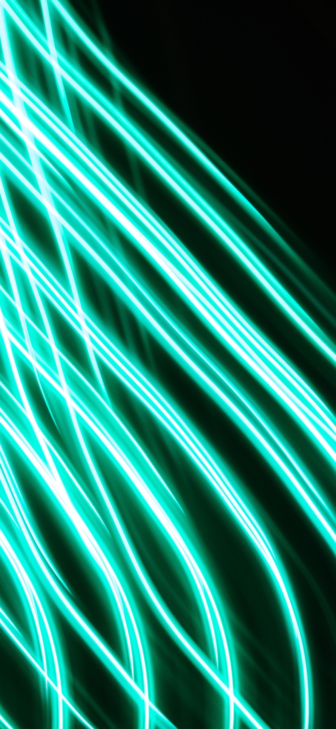 Обои зеленый, синий, свет, неон, линия в разрешении 1125x2436