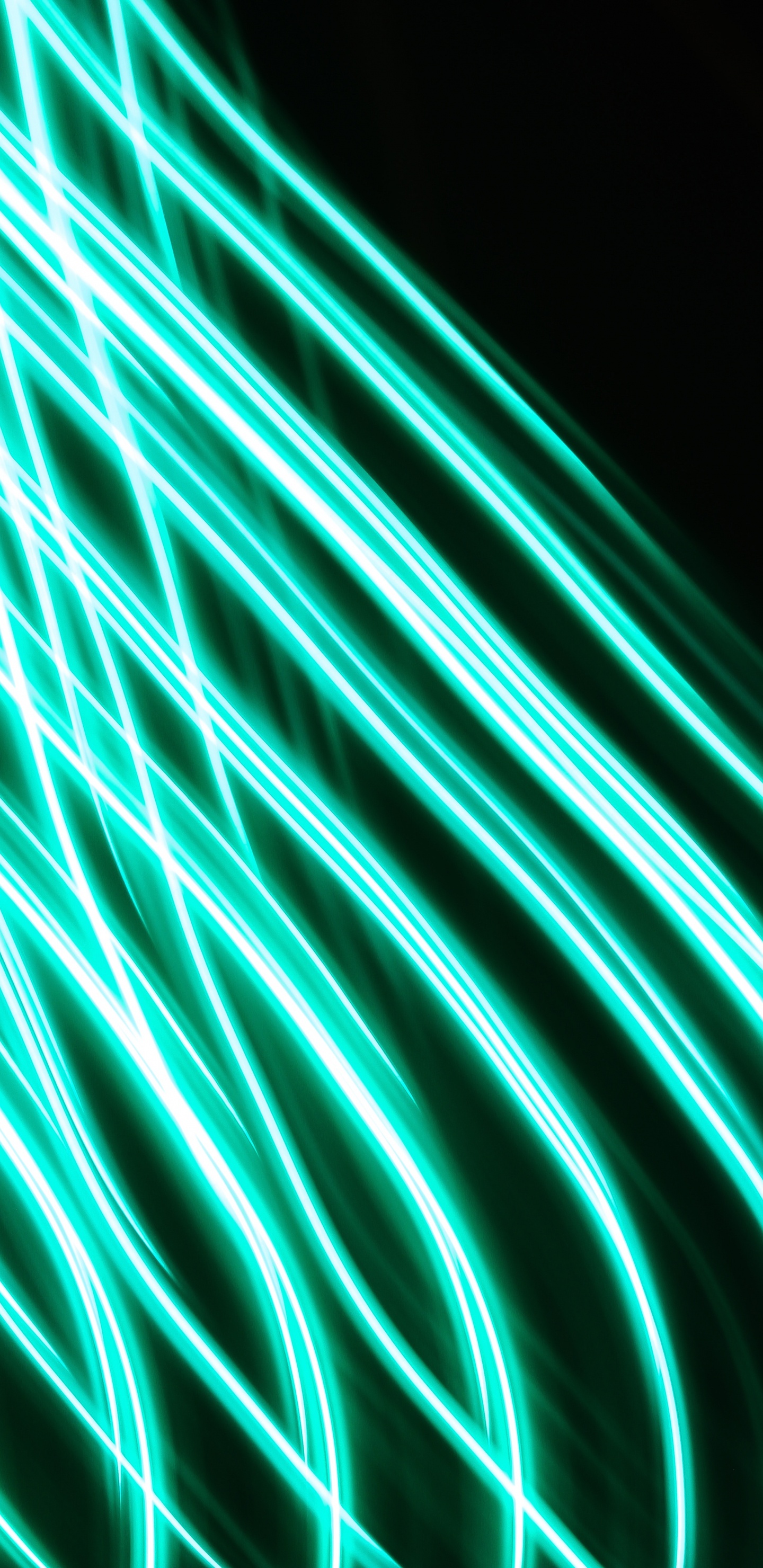 Обои зеленый, синий, свет, неон, линия в разрешении 1440x2960