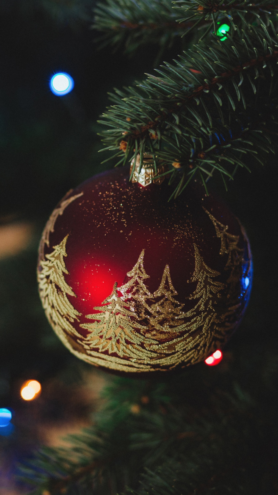 Обои Рождественский день, Рождественские украшения, рождественский орнамент, елка, дерево в разрешении 1080x1920
