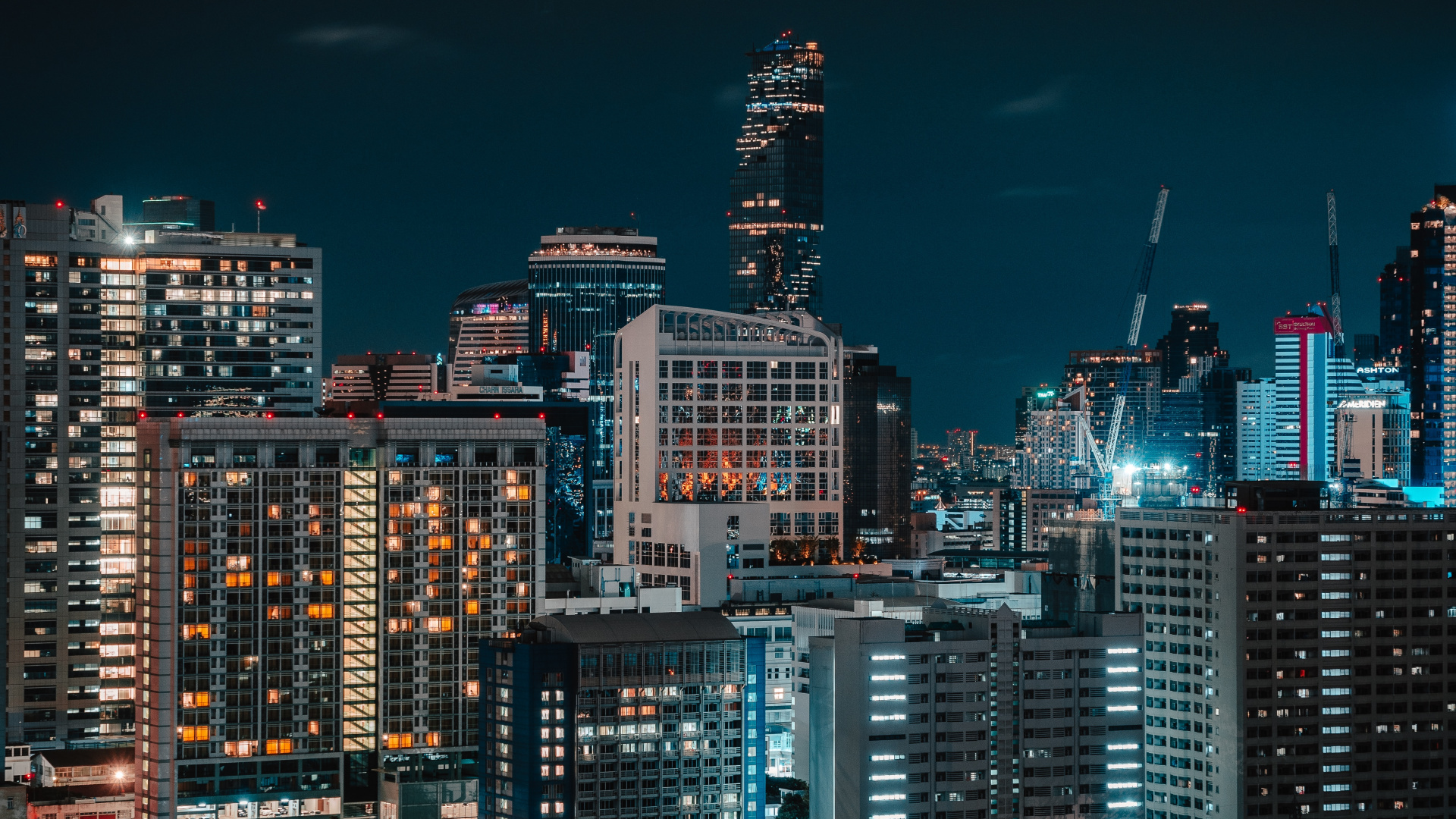 Обои город, городской пейзаж, городской район, метрополия, ночь в разрешении 1920x1080