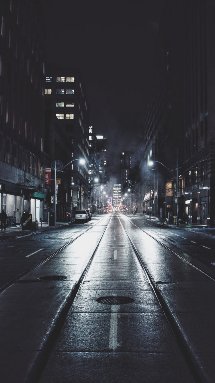 Обои улица, город, дорога, здание, автомобильное освещение в разрешении 750x1334