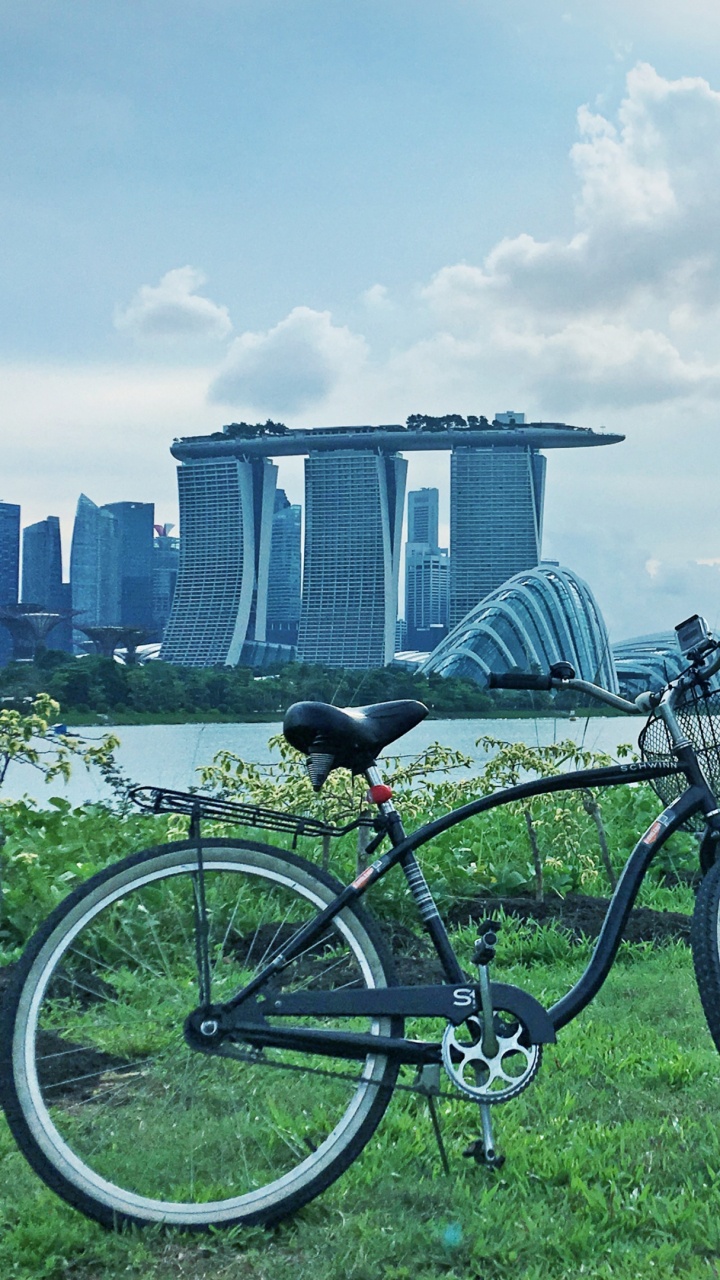 Обои велосипед, дорожный велосипед, Велоспорт, город, небо в разрешении 720x1280