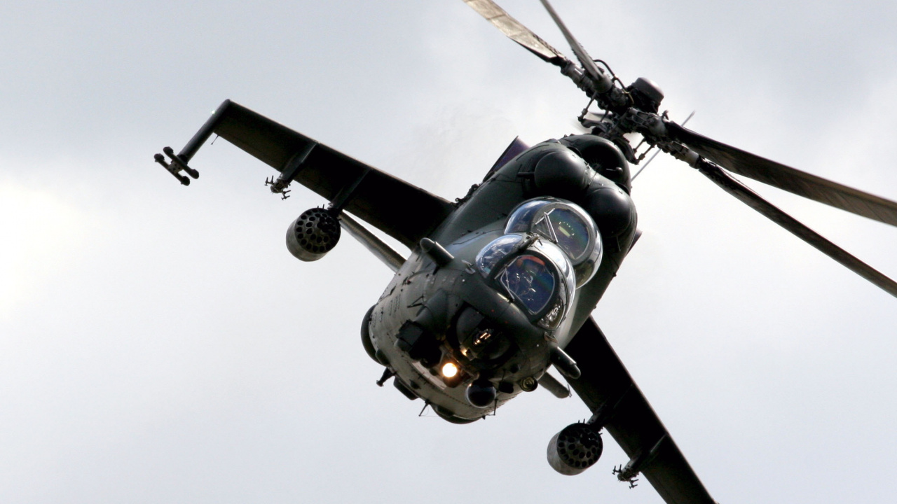 Обои ударный вертолет, вертолет, винтокрылая машина, винтокрыл, самолеты в разрешении 1280x720