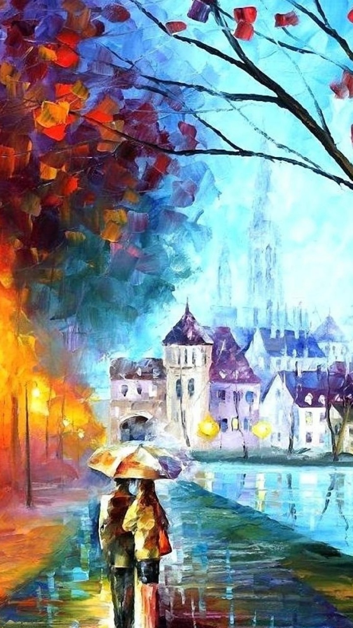 Обои живопись, масляная живопись, акварельные краски, дерево, акриловая краска в разрешении 720x1280