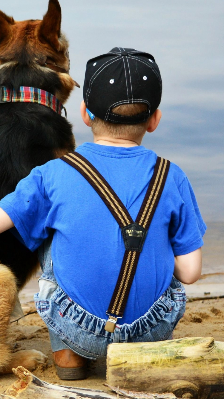 Обои собака породы, щенок, животное, ребенок, песок в разрешении 750x1334