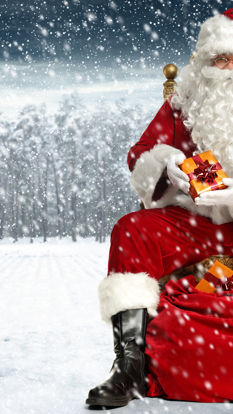 Обои Санта-Клаус, Рождественский день, снег, зима, замораживание в разрешении 750x1334