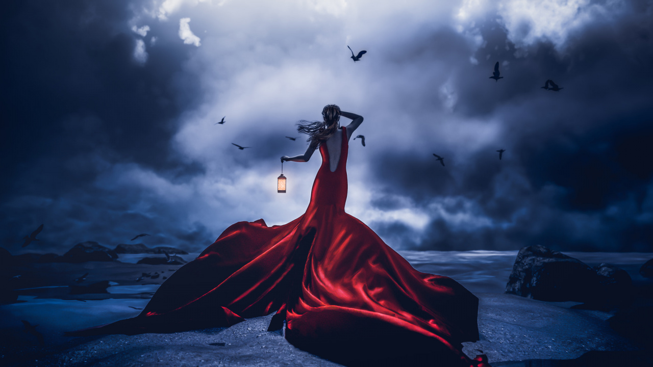 Обои красный цвет, красота, облако, иллюстрация, темнота в разрешении 1280x720