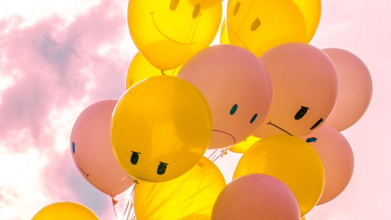 Обои воздушный шарик, розовый, облако, Счастлив, арт в разрешении 1280x720