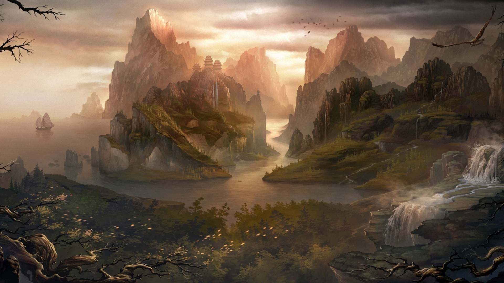 Обои арт, фантастическое искусство, пейзаж, местность, фэнтези в разрешении 1920x1080