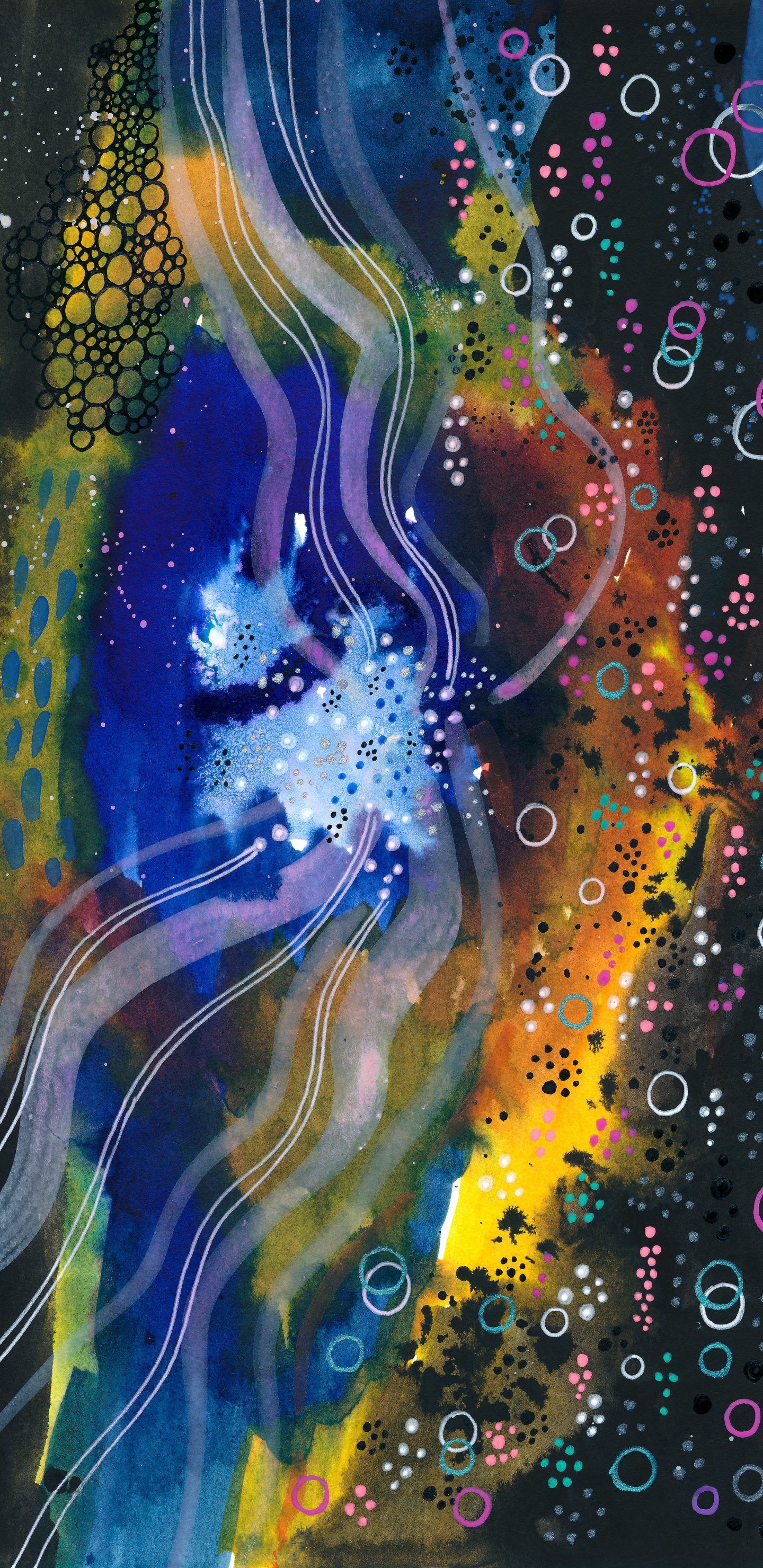 Обои акварельная живопись, акриловая краска, фрактальное искусство, живопись, арт в разрешении 1440x2960