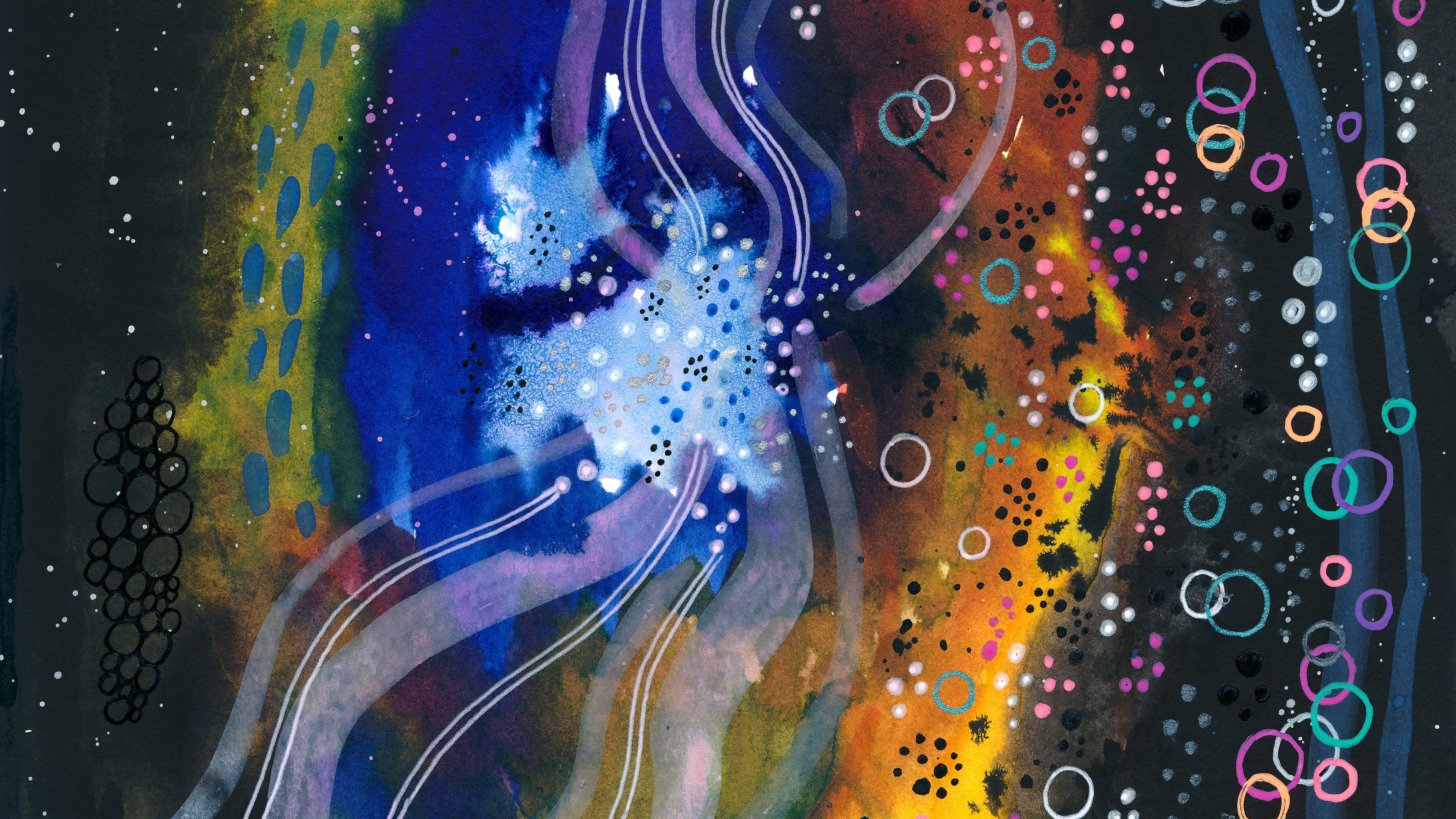 Обои акварельная живопись, акриловая краска, фрактальное искусство, живопись, арт в разрешении 3840x2160