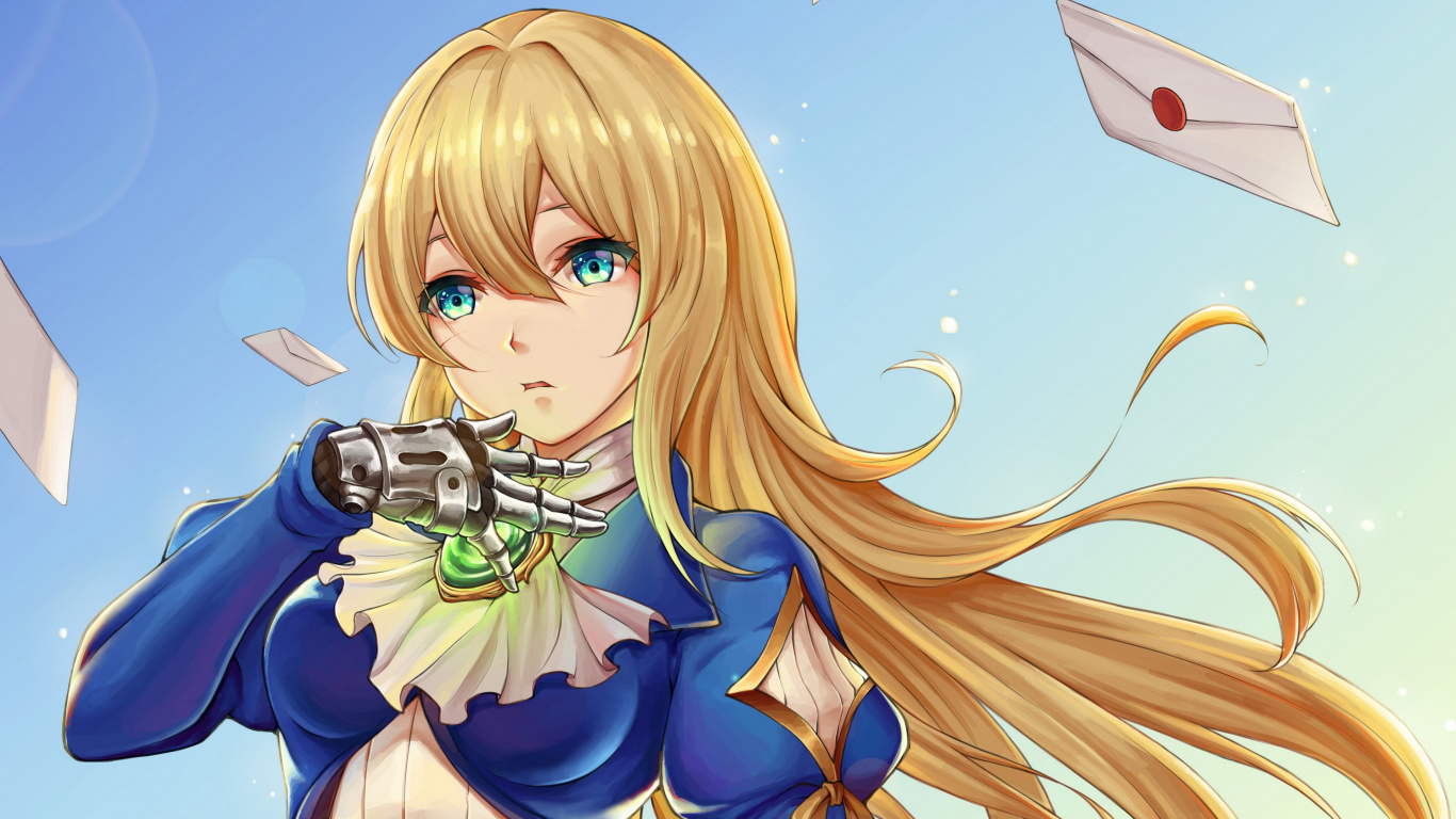 Обои аниме, Вайолет Evergarden, рукав, рука, рот в разрешении 1366x768