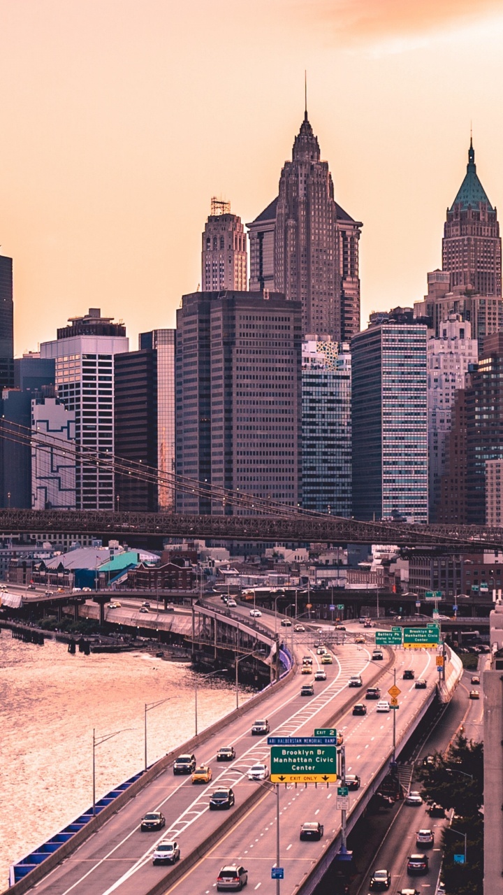 Обои Бруклинский мост, манхэттенский мост, мост, город, городской пейзаж в разрешении 720x1280