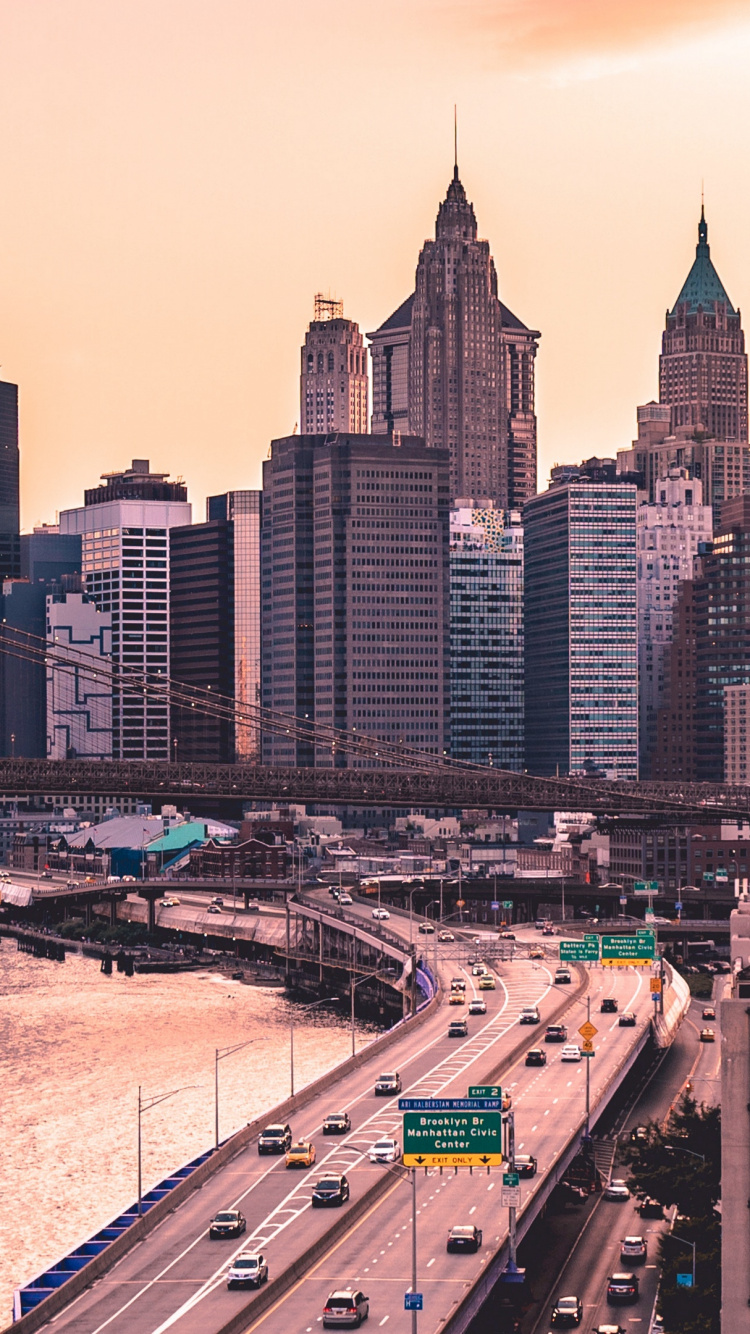 Обои Бруклинский мост, манхэттенский мост, мост, город, городской пейзаж в разрешении 750x1334