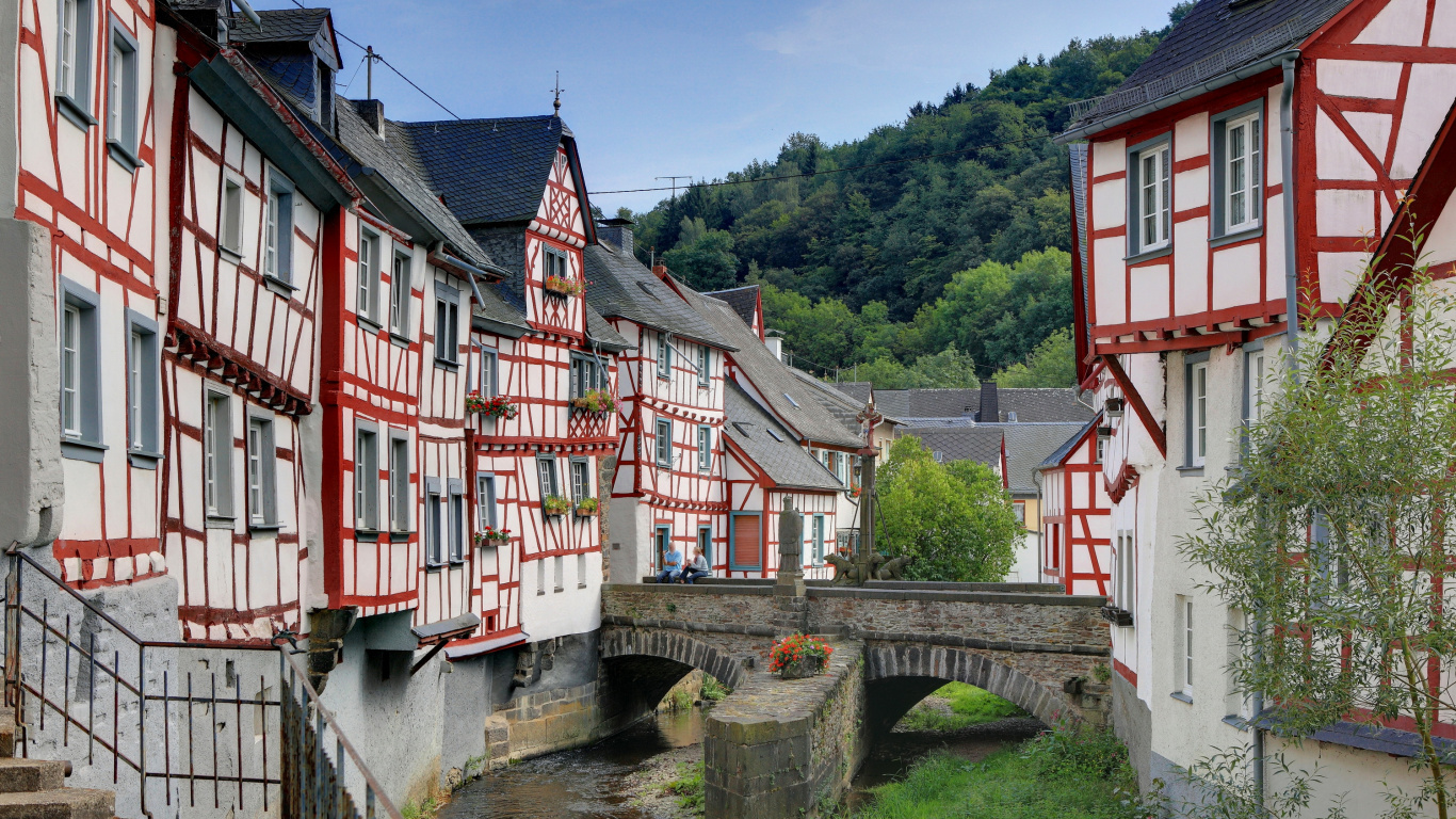 Обои Замок Эльц, Эйфель, Реклингхаузен, городок, Хаус в разрешении 1366x768