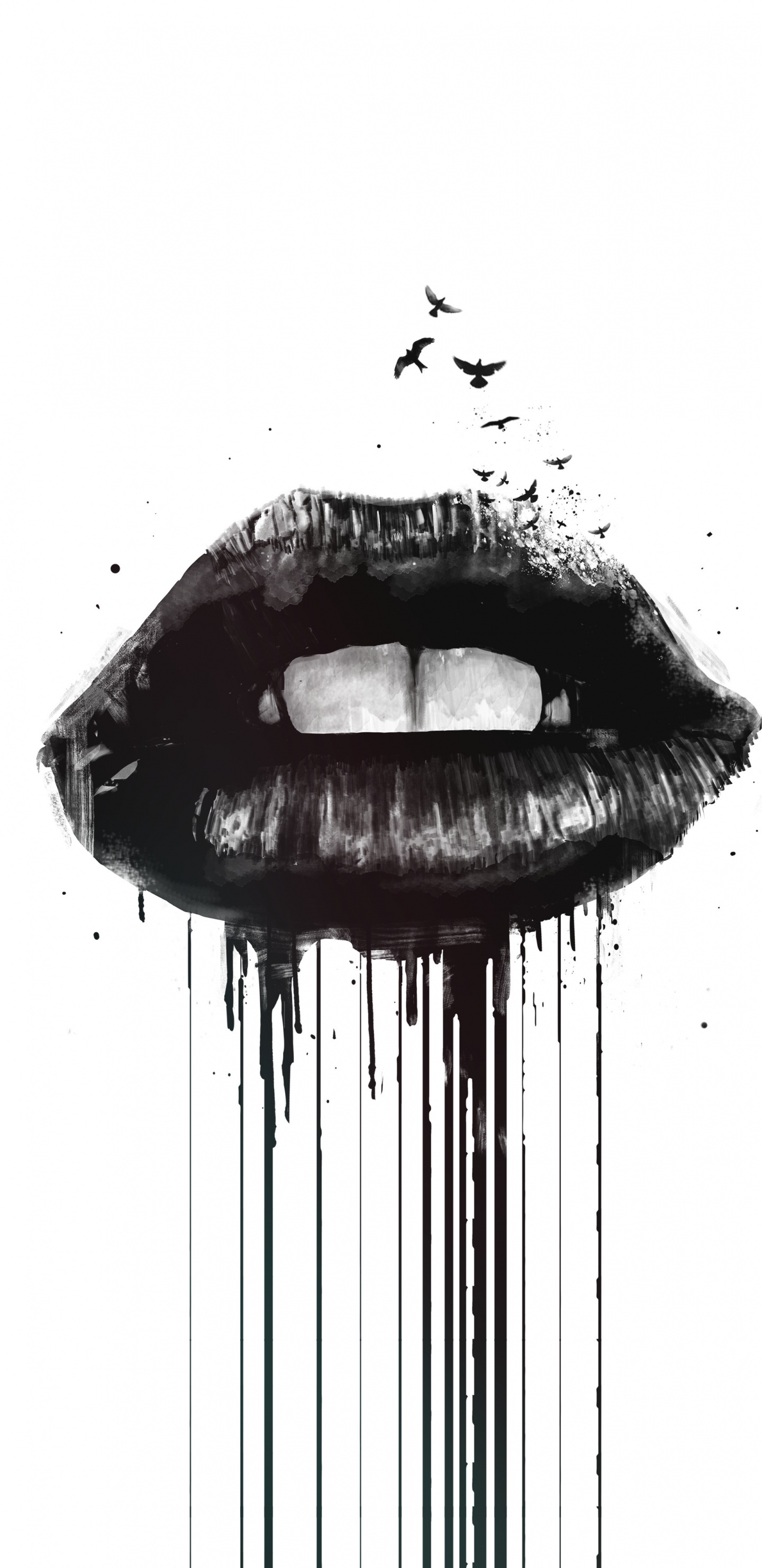 Обои черные чернила, арт, постер, рисование, плакатлаунж в разрешении 1440x2960