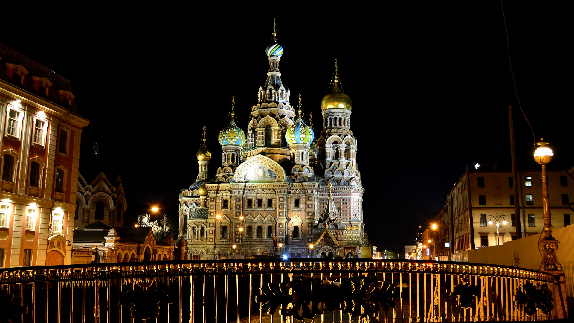 Обои Церковь Спаса на Крови, собор, ночь, ориентир, город в разрешении 1920x1080