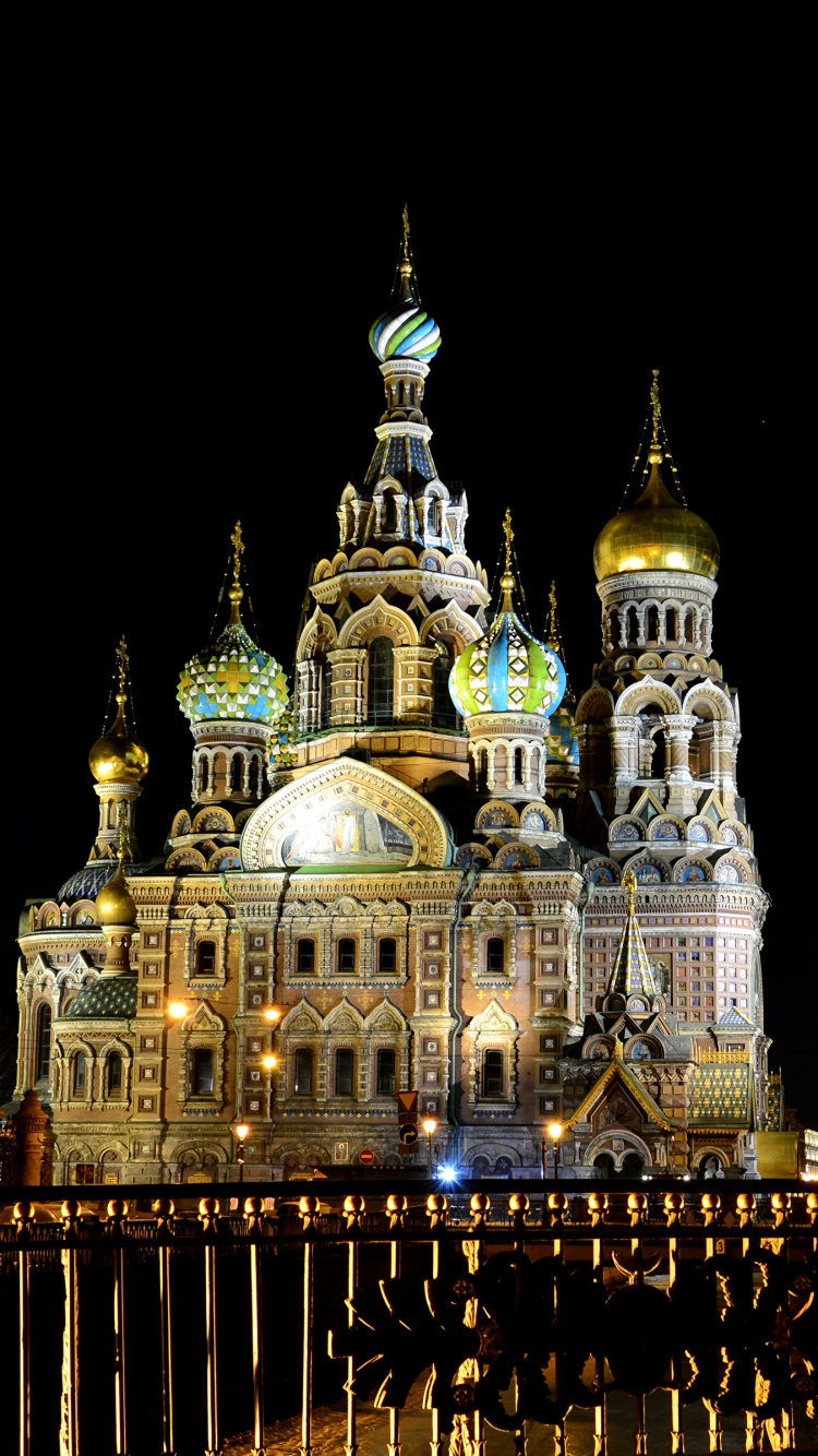 Обои Церковь Спаса на Крови, собор, ночь, ориентир, город в разрешении 750x1334
