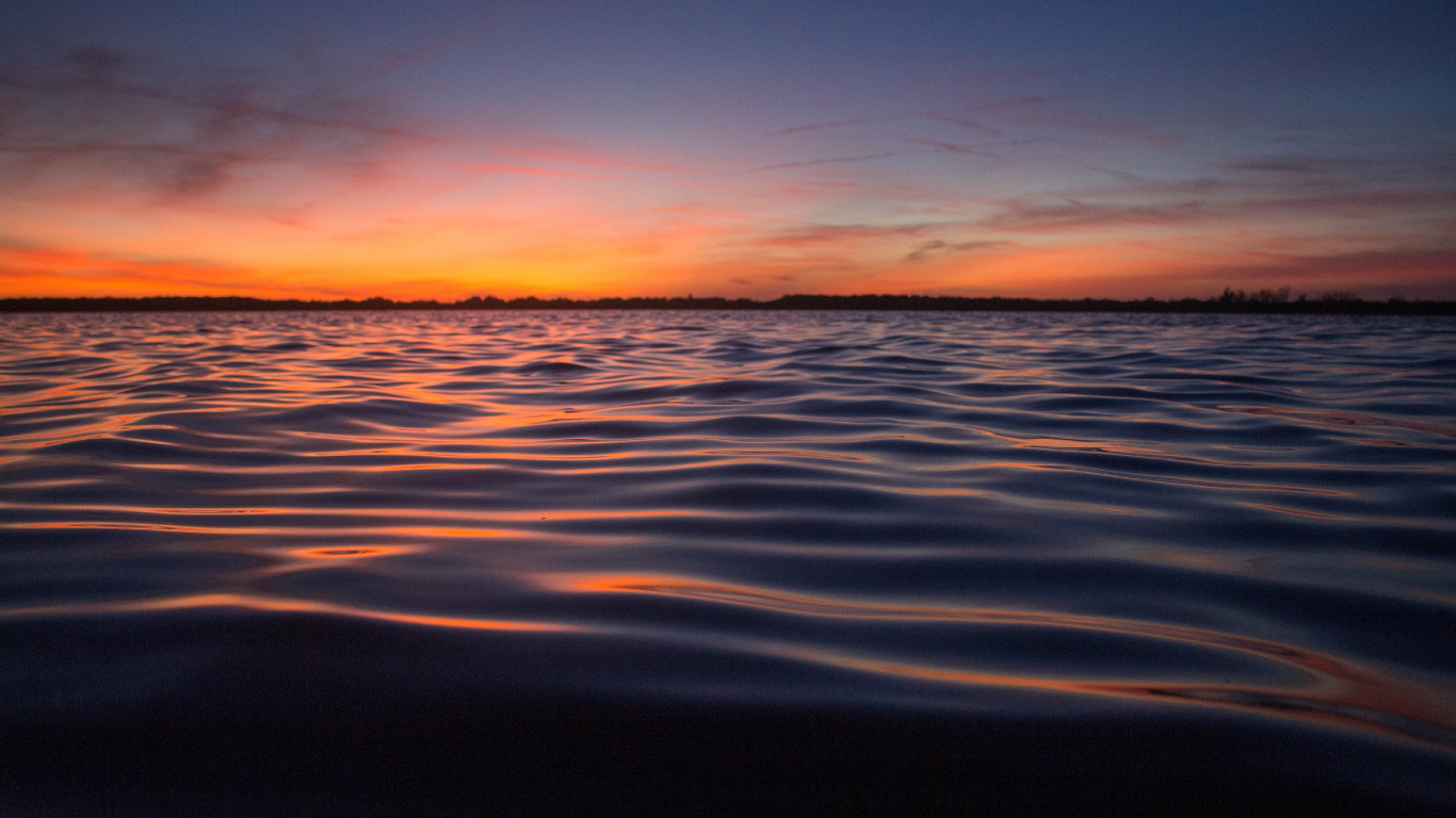 Обои горизонт, водоем, вода, море, закат в разрешении 1366x768
