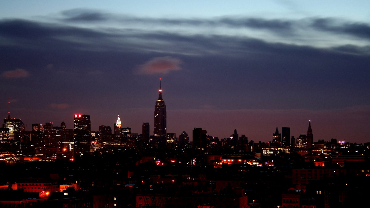 Обои ночное небо, закат, ночь, город, городской пейзаж в разрешении 1280x720