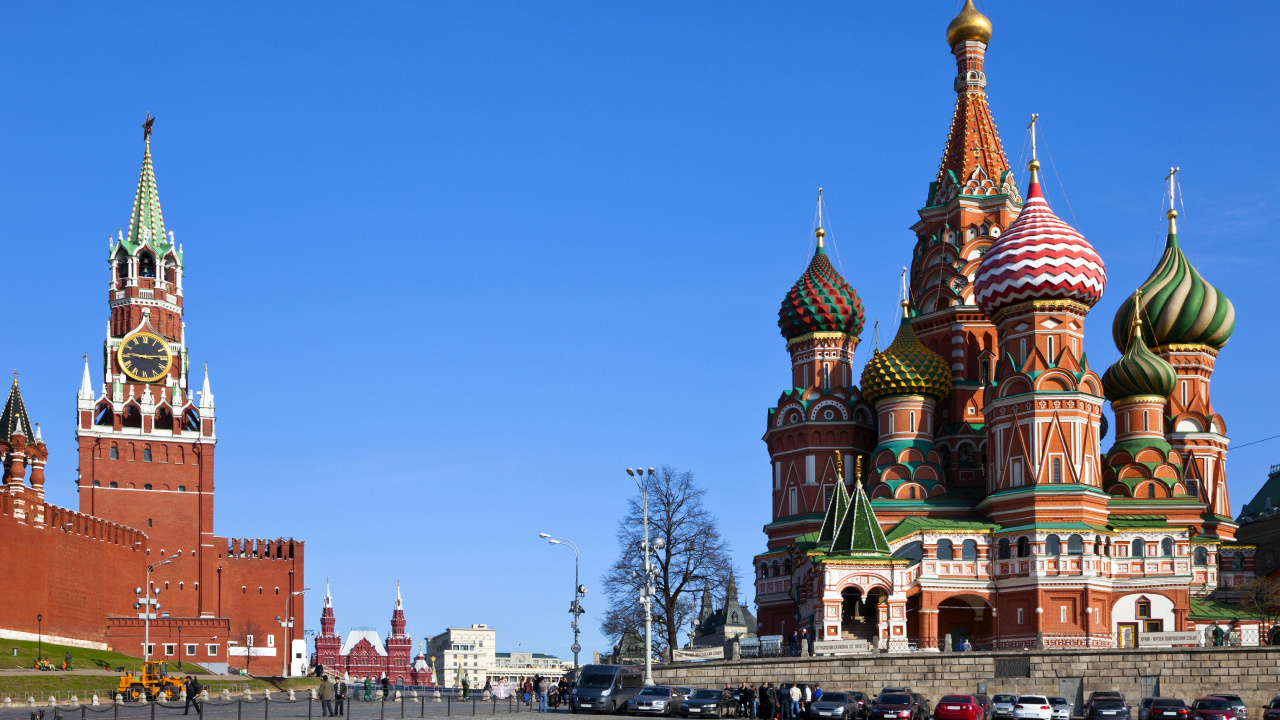 Обои собор Василия Блаженного, Красная площадь, собор, ориентир, шпиль в разрешении 1280x720