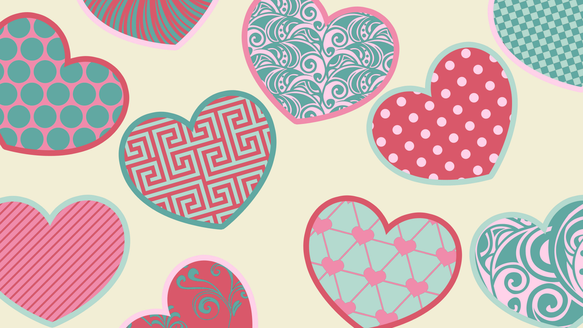 Обои сердце, узор, розовый, дизайн, День Святого Валентина в разрешении 1920x1080