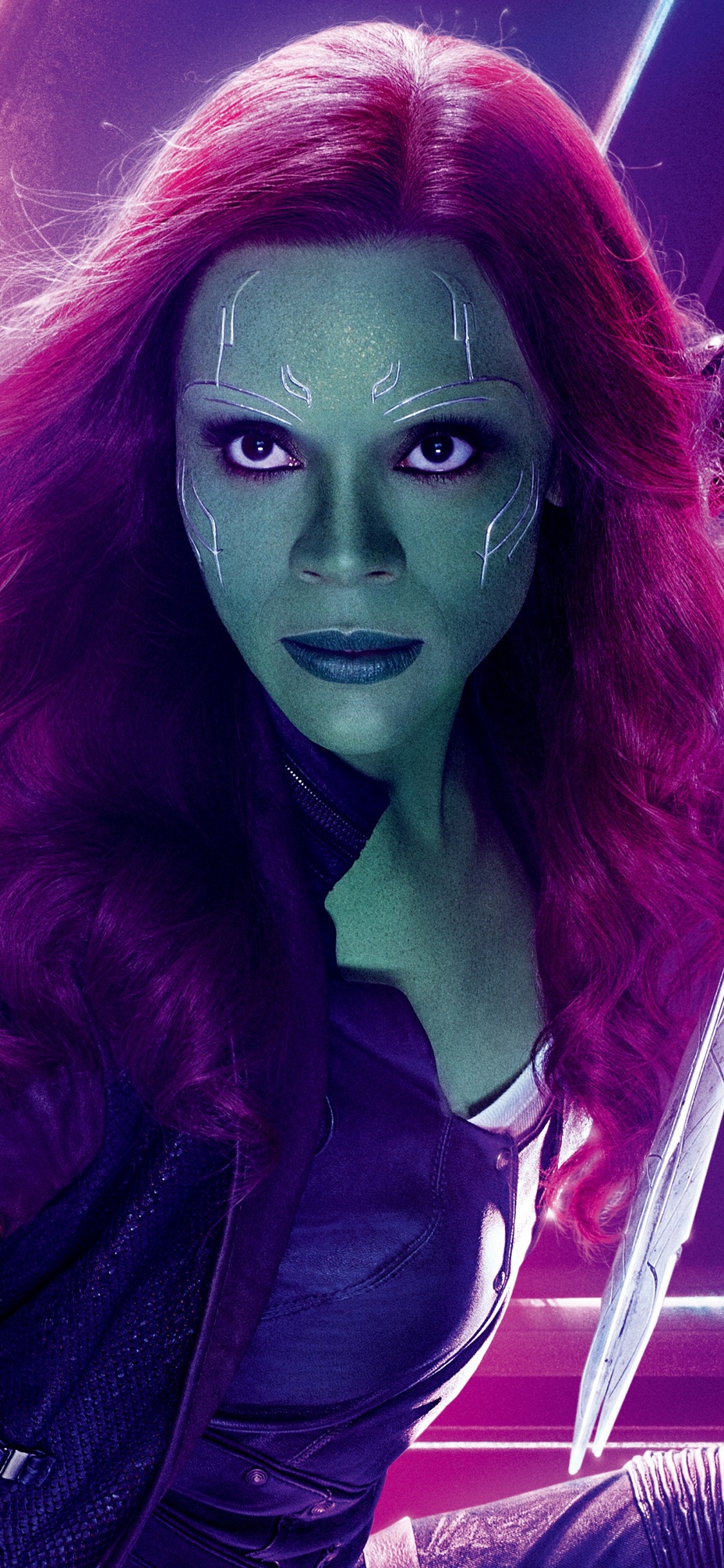 Обои Гамора, Мстители: Война бесконечности, Танос, пурпур, Фиолетовый в разрешении 1125x2436