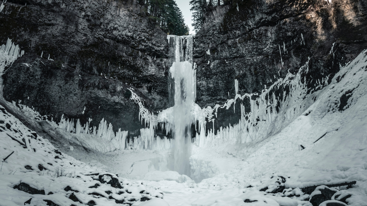 Обои водопад, природа, вода, зима, снег в разрешении 1280x720