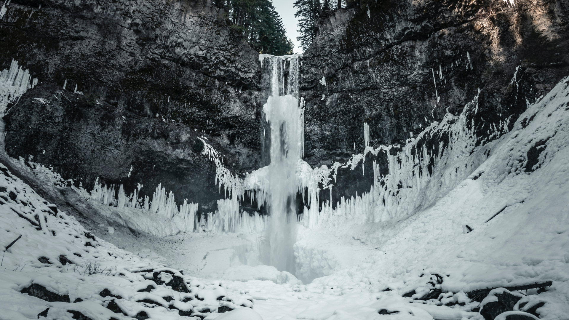 Обои водопад, природа, вода, зима, снег в разрешении 1920x1080