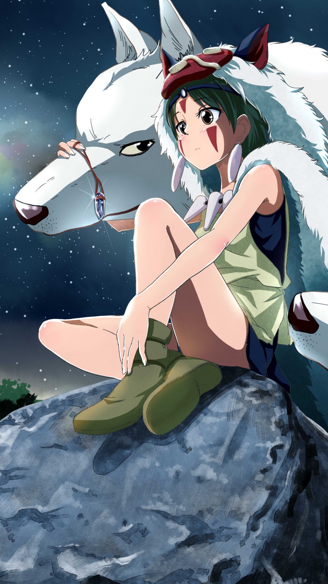 Обои аниме, мультфильм, иллюстрация, мифическое существо, принцесса мононоке в разрешении 1080x1920