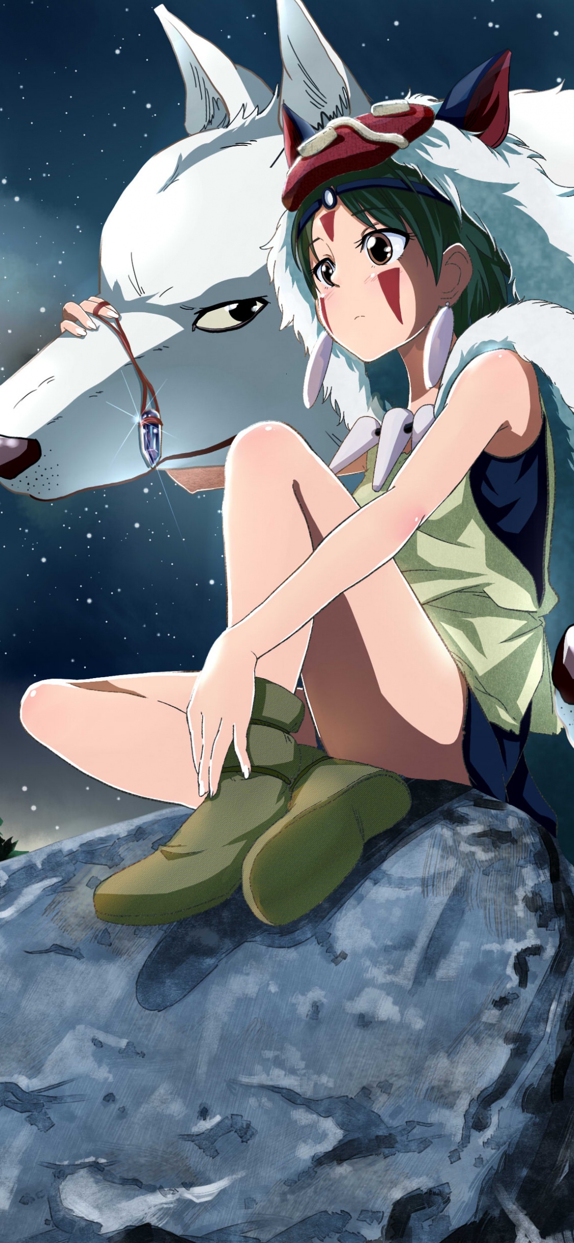 Обои аниме, мультфильм, иллюстрация, мифическое существо, принцесса мононоке в разрешении 1125x2436