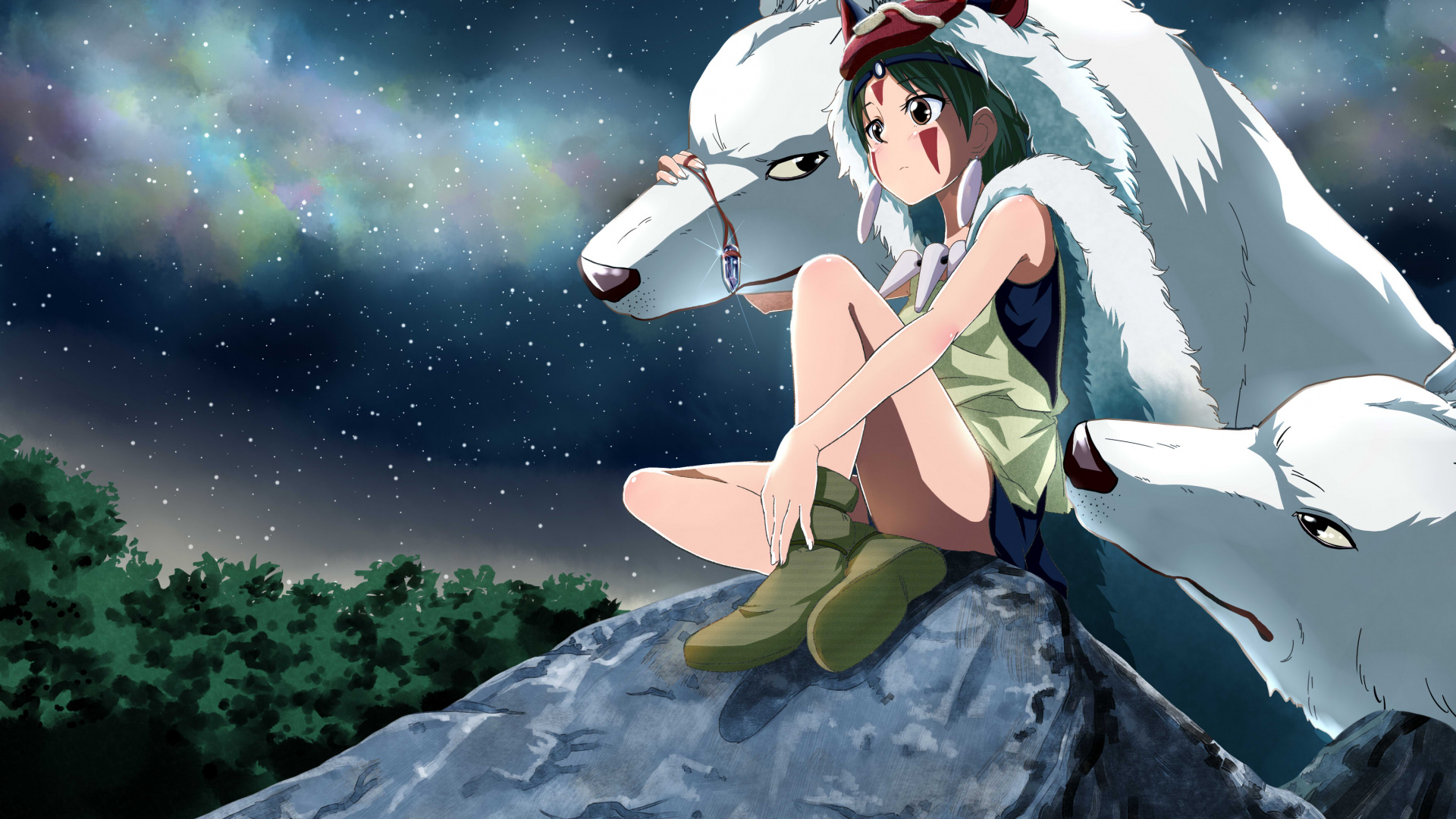 Обои аниме, мультфильм, иллюстрация, мифическое существо, принцесса мононоке в разрешении 1920x1080