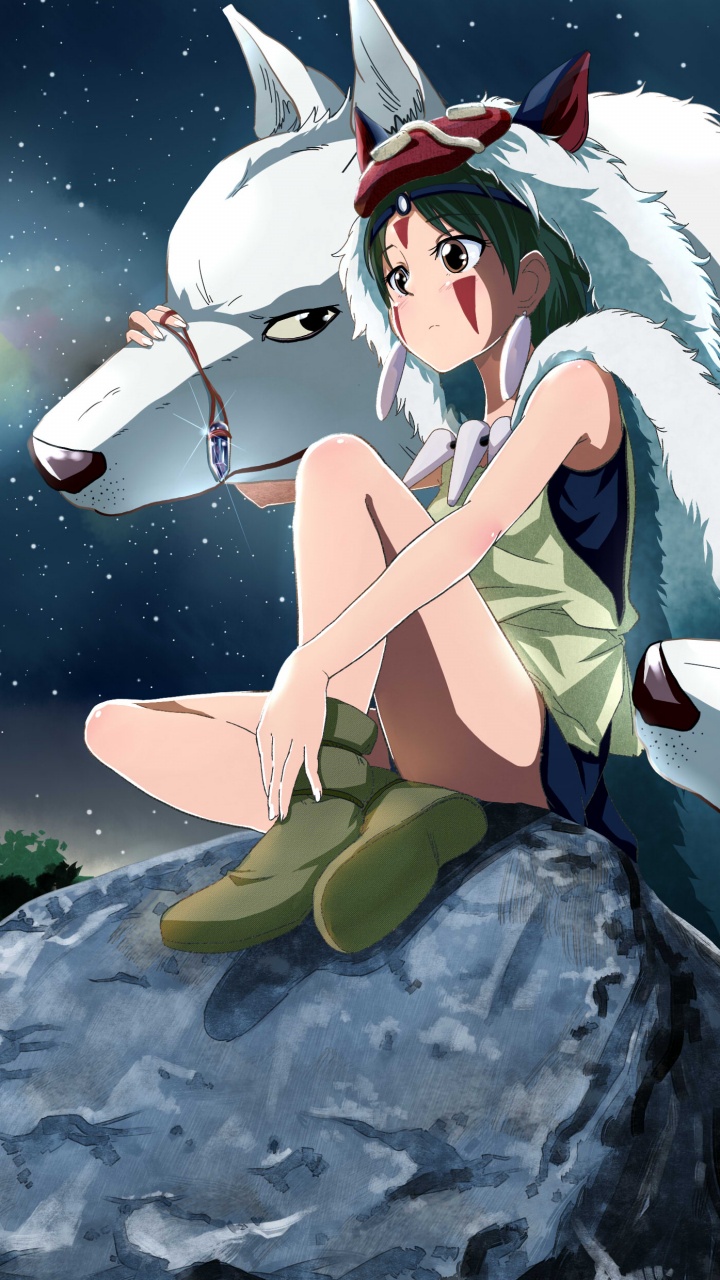 Обои аниме, мультфильм, иллюстрация, мифическое существо, принцесса мононоке в разрешении 720x1280