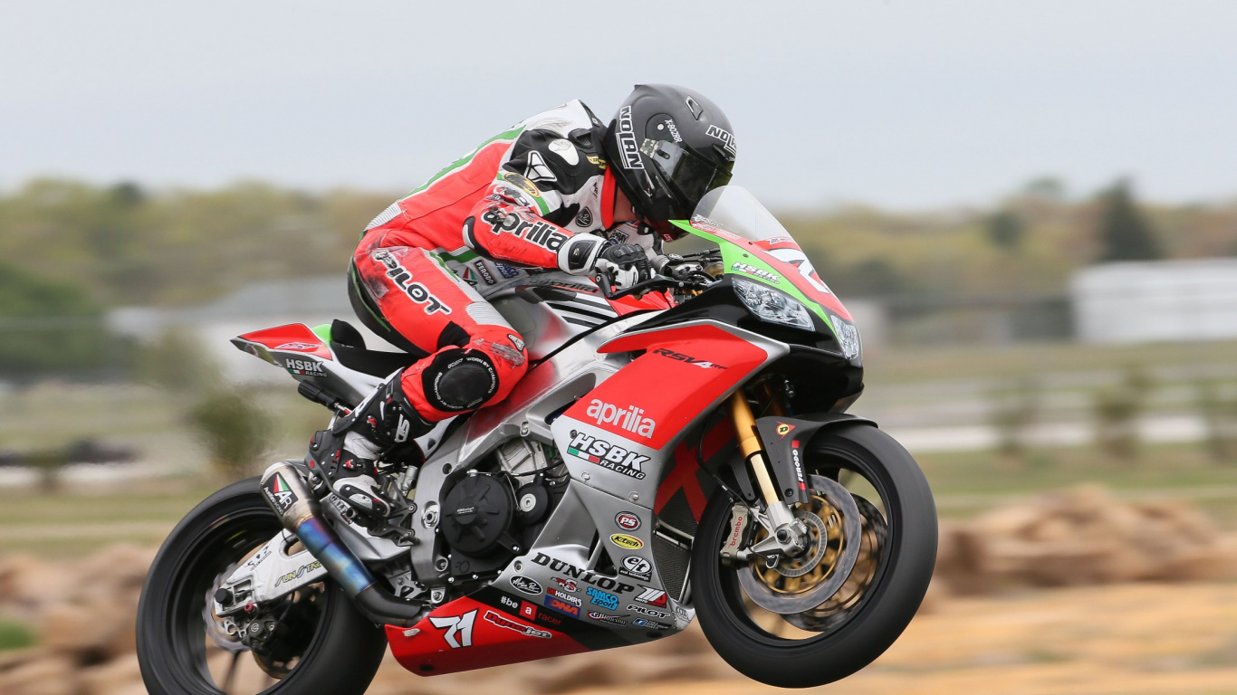 Обои априлия, мотоцикл, Априлия rsv4 РФ, супербайк, мотогонщик в разрешении 1366x768