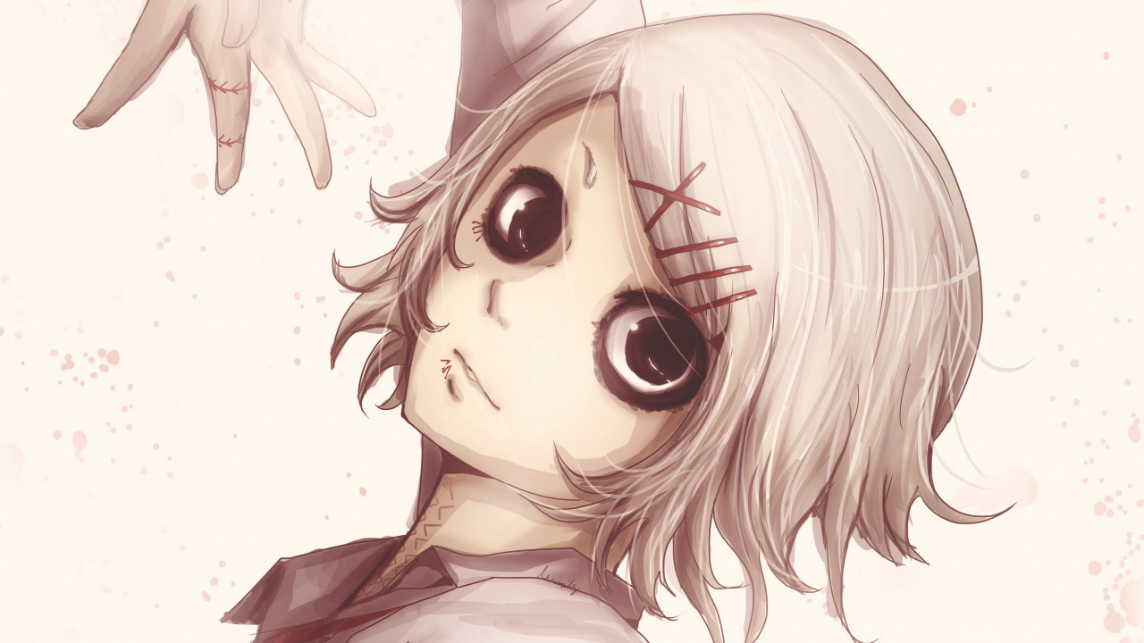 Обои Кен kaneki, Токио вурдалак, аниме, волосы, лицо в разрешении 1280x720