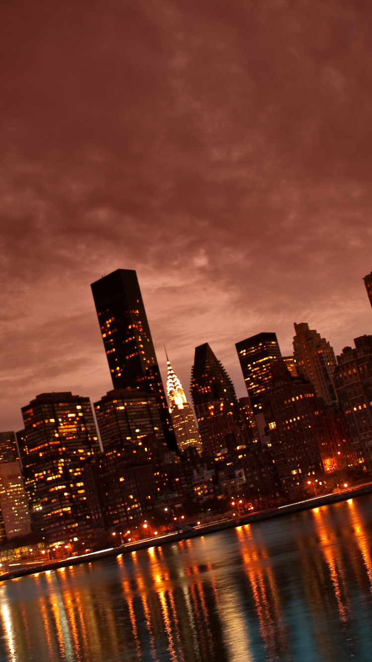 Обои Манхеттен, город, городской пейзаж, метрополия, линия горизонта в разрешении 750x1334