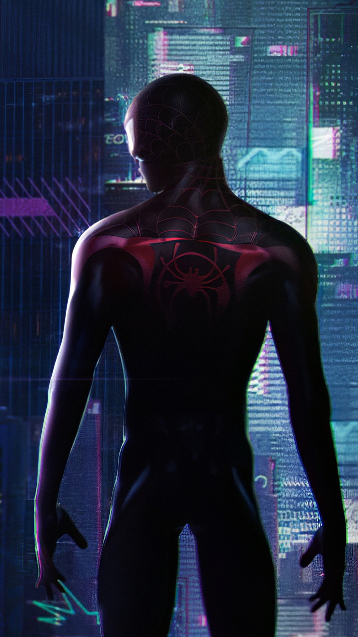 Обои человек-паук, супергерой, пурпур, стояние, человек в разрешении 720x1280