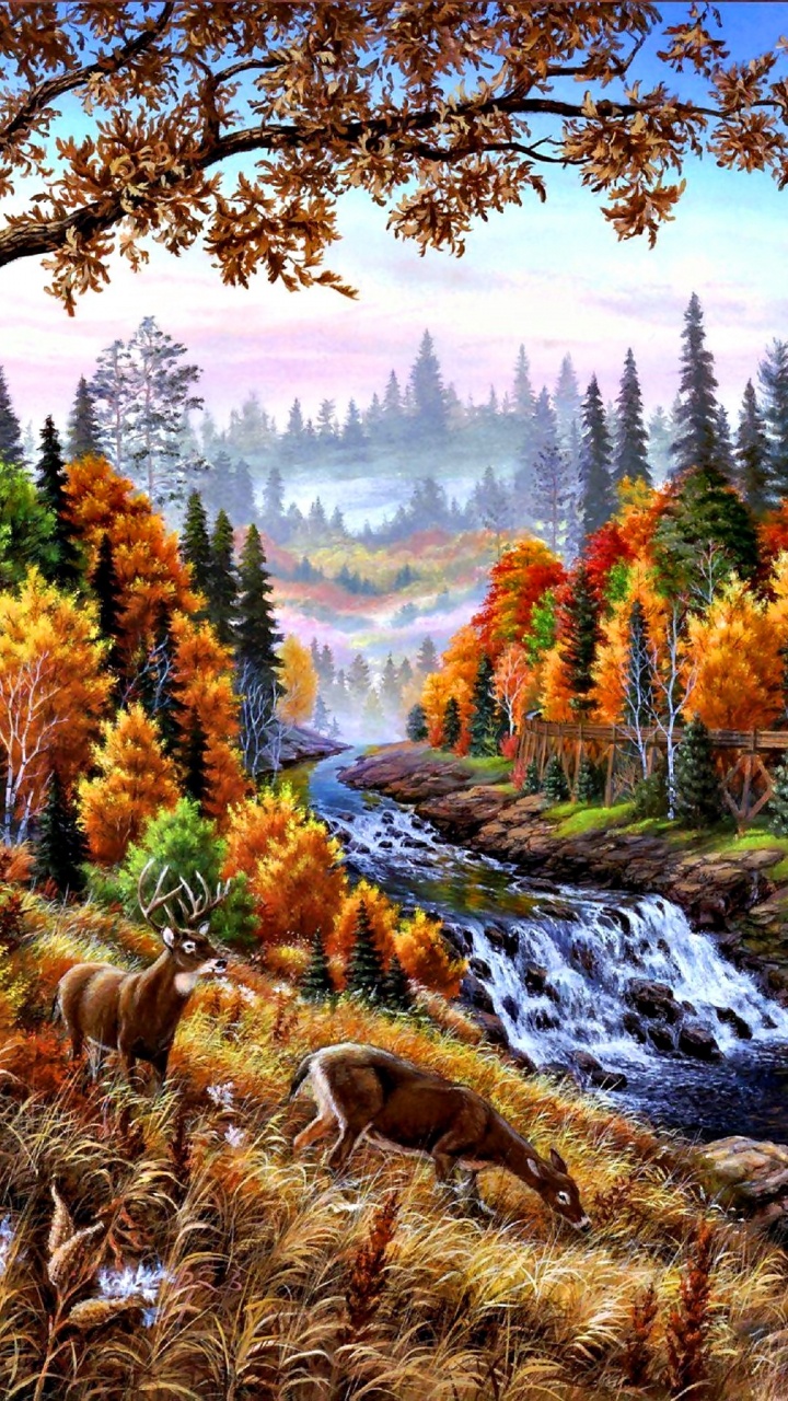 Обои живопись, масляная живопись, арт, природный ландшафт, природа в разрешении 720x1280